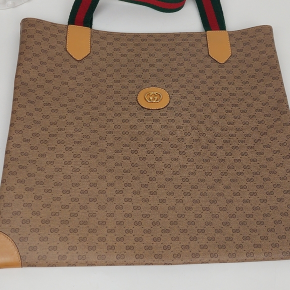 SOLD Gucci Web Tan Monogram Canvas Sherry Line GG Tote Bag - Picture 3 of 12